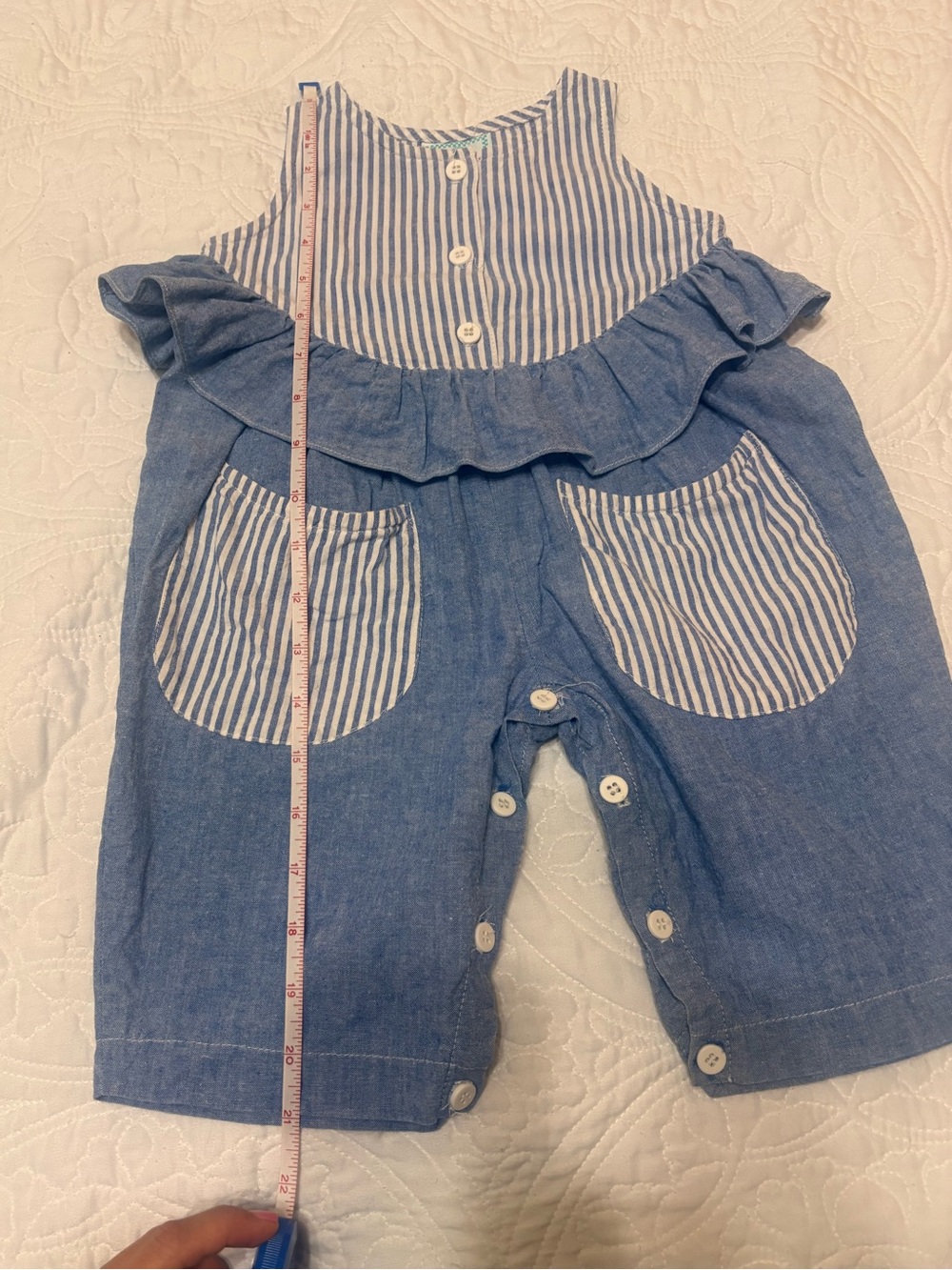 Vintage Cottontail Originals Blue Chambray Striped Ruffle Romper- Size 2T - Picture 6 of 8